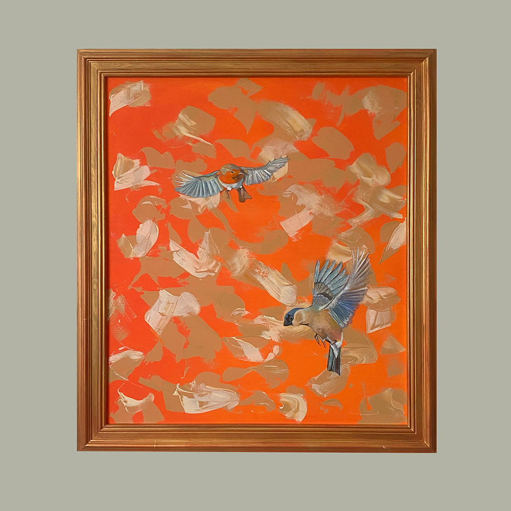 G Vögel Orange Acryl Leinwand 120x100